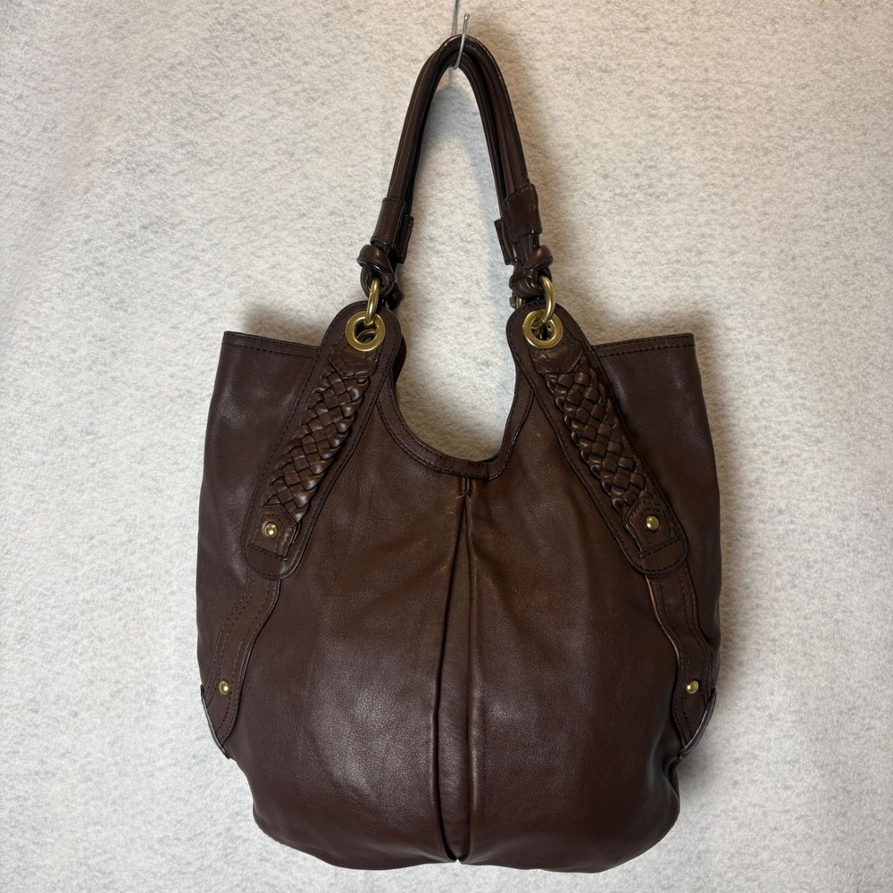 Banana Republic Brown Leather Slouchy Braided Hobo Shoulder Bag Y2K 2008 - Picture 2 of 12